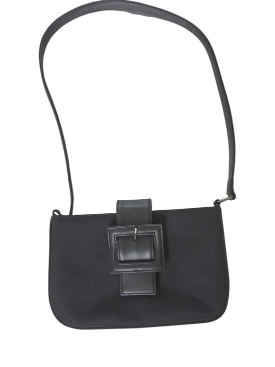 The Unbranded Brand Handbags - Black Canvas Mini Shoulder Bag Buckle Animal Print Lining Y2K 90s Style